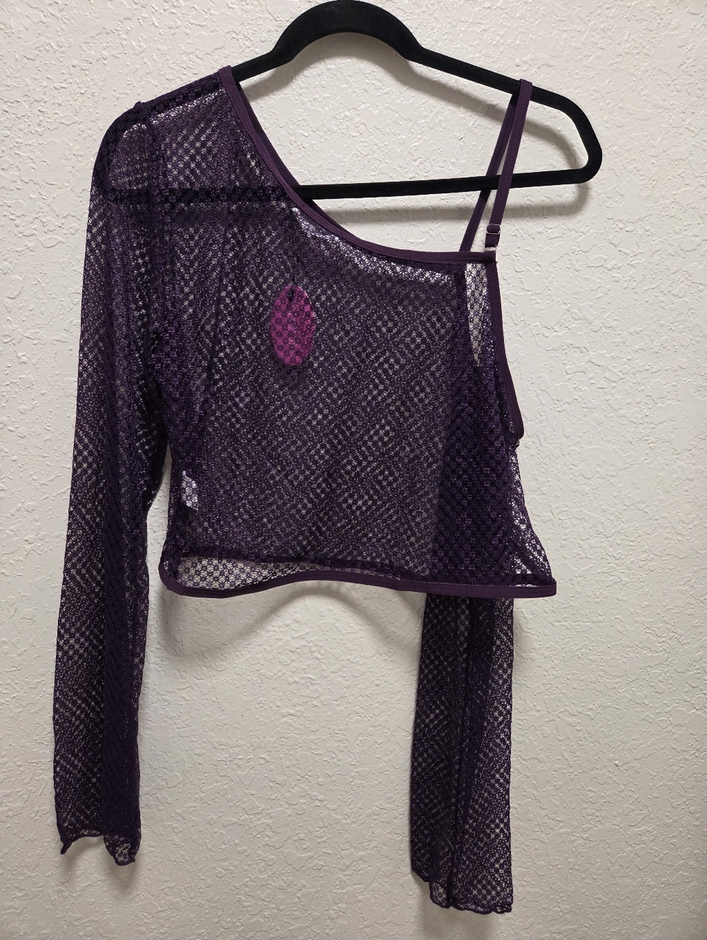 Purple One-Shoulder Mesh Crop Top - Picture 2 of 2